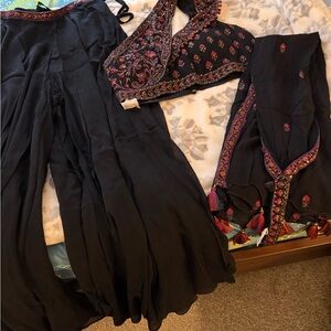 Chic Black Embroidered Palazzo Pants